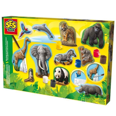 Moulage et peinture - SES CREATIVE - Hobby - Animaux - Plâtre Lavable - 11 figurines a créer - Age : 5+