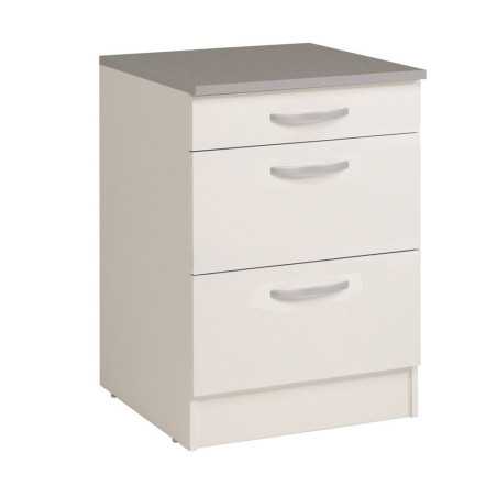 READY Meuble Bas 3 tiroirs + plan - Blanc - L 60 x P 60 x H 86 cm