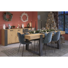 Ensemble enfilade + table LOFT - Mélaminé décor chene artisan et gris - Table rectang