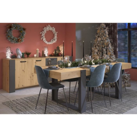 Ensemble enfilade + table LOFT - PARISOT - Chene Artisan et gris - 3 portes - 8 personnes