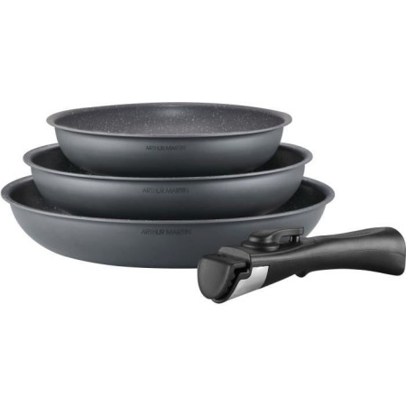 Batterie de cuisine ARTHUR MARTIN AM521GM Set de 3 poeles - Gris Mat 20-24-28 cm + 1