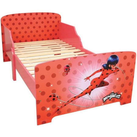 Lit Miraculous Ladybug avec Sommier a Lattes 140x70 cm - Fun House - Enfant - Bois - Rouge