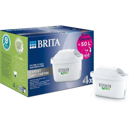 Cartouche BRITA - MAXTRA PRO Expert Anti Tartre - Pack de 4 - Jusqu'a 600L d'eau filtrée