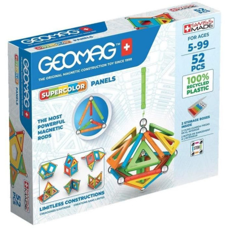 Jeu de construction magnétique - GEOMAG - Supercolor Panels Recycled 52 pieces - Jouet éducatif - 3D - Durable