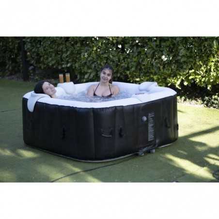 Spa gonflable avec bandeau LED SUNSPA - AC02-LED - 185 x 65 cm - 6 places - Carré (Avec filtre, cadenas, tapis de sol et couvert