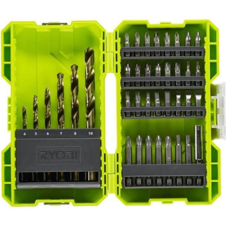 RYOBI - Coffret empilable 38 accessoires mixtes perçage - vissage : 6 forets HSS + em