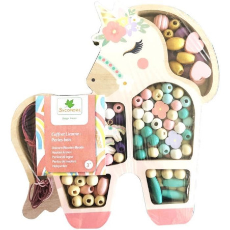 Coffret de perles en bois - SYCOMORE - Licorne - Des 4 ans