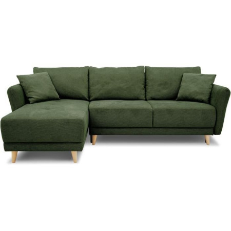 Canapé d'angle convertible réversible 3-4 places CLAUDIUS - Tissu Vert Olive - Coffre