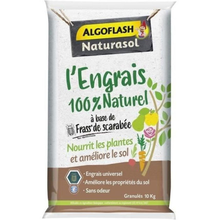 Engrais 100% Naturel Complet a base de Fass de Scarabée - Nourrit et améliore - Granulés 10 kg - ALGOFLASH NATURASOL