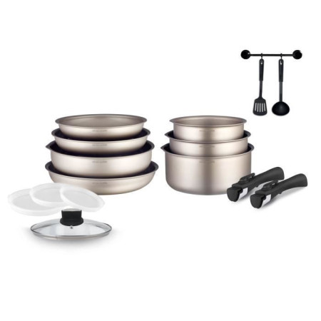 Batterie de cuisine Arthur Martin AM133CH 15 pieces - Aluminium - Poignée amovible -