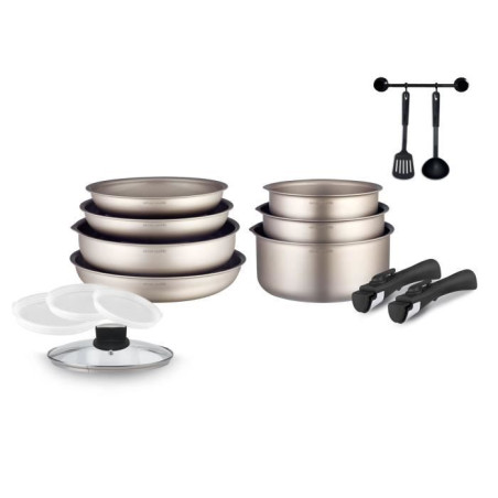 Batterie de cuisine Arthur Martin AM133CH 15 pieces - Aluminium - Poignée amovible - Tous feux dont induction
