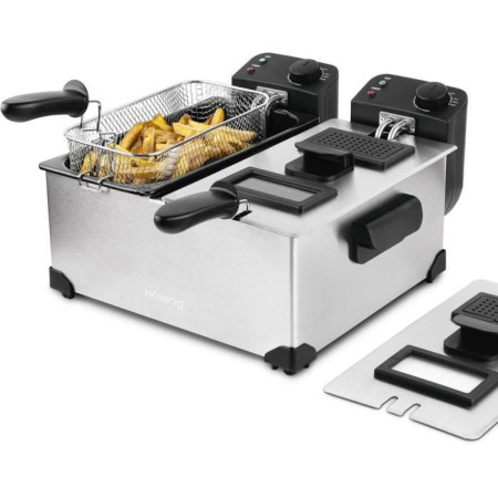 HKoeNIG DFX600 - Friteuse double bac 2x3L - 3600W - 2 thermostats indépendants - Pani