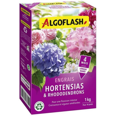 Engrais Hortensias et Rhododendrons - 1 kg - Jusqu'a 4 mois d'effet - ALGOFLASH NATURASOL