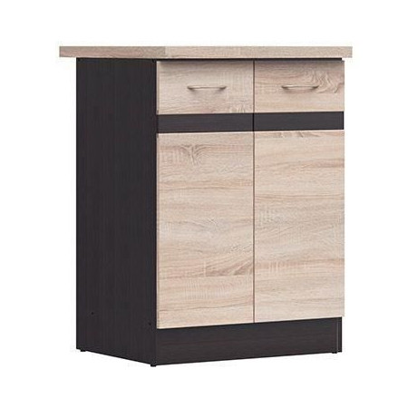 JUNONA Meuble bas de cuisine 60 cm - 2 Portes - Plan de travail - Chene sonoma
