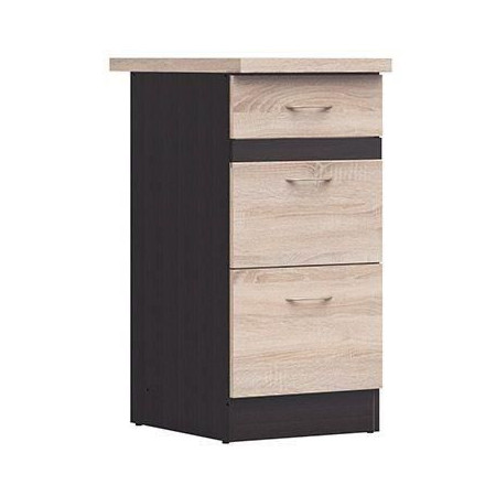JUNONA Meuble bas de cuisine 40 cm - 3 tiroirs - Plan de travail - Chene sonoma