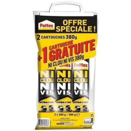 PATTEX Ni clou ni vis Fix Idéal Bois- Lot de 2 cartouches 380g + 1 gratuite