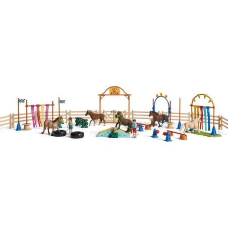 Coffret d'entraînement agilité équestre avec Cheval, Ensemble de 41 Pieces, Schleich 42481 Farm World, des 3 ans