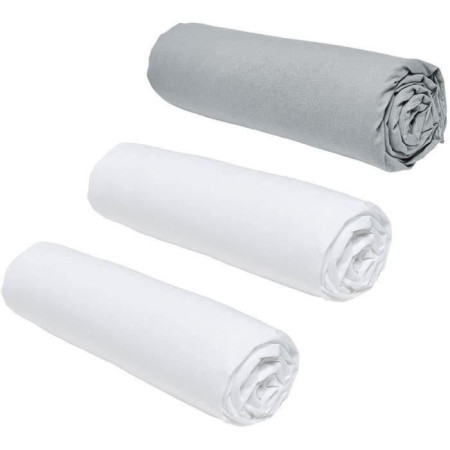 Lot de 3 draps housses TODAY Essential - 140 x 190 cm - 2 personnes - 100% Coton - Craie/ Acier