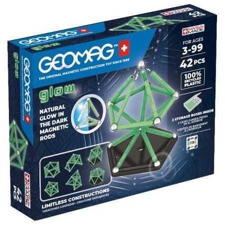 Coffret de construction - GEOMAG - Glow Recycled - 42 pieces - Luminescent - Magnétique - Plastique recyclé