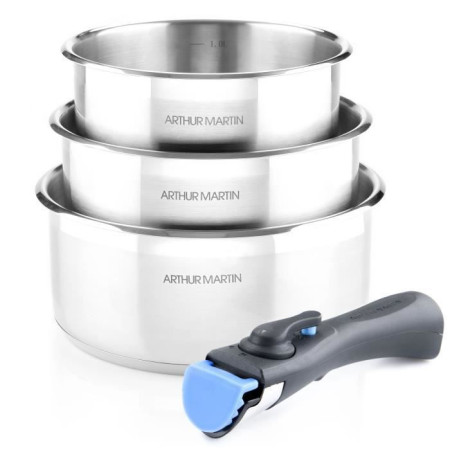 Set de 3 casseroles 16-18-20 cm Arthur Martin AM3710 - Acier Inoxydable - Poignée amo