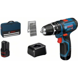 Perceuse-visseuse a percussion Bosch Professional GSB 12V-15 + 25accessoires + 2 batt