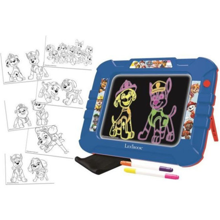 PAT' PATROUILLE - Ardoise a dessiner lumineuse néon avec feutres et modeles coloris - LEXIBOOK