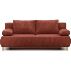 Banquette convertible 3 places MIKA - Velours côtelé Terracotta - Coffre de rangement
