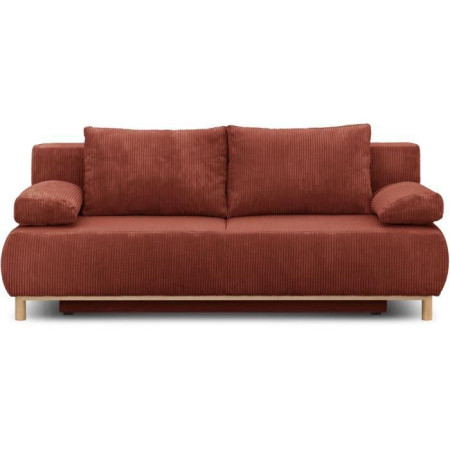 Banquette convertible 3 places MIKA - Velours côtelé Terracotta - Coffre de rangement
