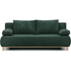 Banquette convertible 3 places MIKA - Velours côtelé Vert foret - Coffre de rangement