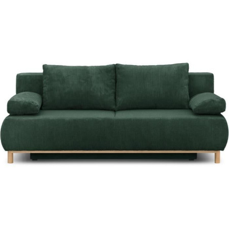 Banquette convertible 3 places MIKA - Velours côtelé Vert foret - Coffre de rangement