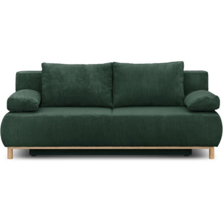 Canapé convertible - 3 places - MIKA - Velours côtelé vert foret - Coffre de rangement - L 192 x H 84 x P 93 cm