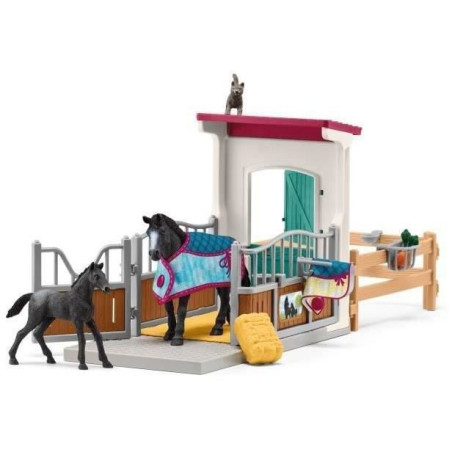 Box pour cheval avec jument et poulain, coffret schleich avec 34 éléments inclus dont 2 chevaux schleich, coffret figurines pour