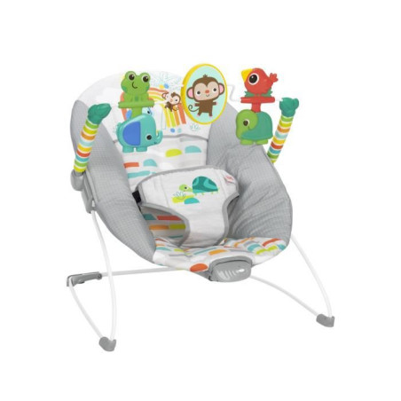 BRIGHT STARTS Transat pour bébé Animaux, Vibrations apaisantes, Arche d'éveil avec jouets interactifs, cadeau bébé