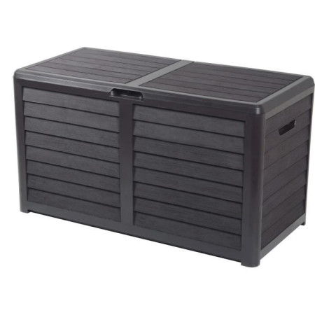 EDA Coffre de jardin BAYA en Plastique 420 litres - Décor imitation bois - Gris anthr