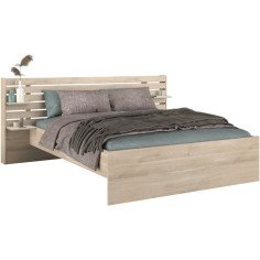 Lit adulte ESCALE 160x200 cm - Décor chene du Japon - 2 tiroirs + Tete de lit - L222