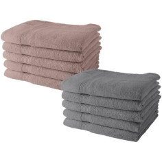 Lot de 10 serviettes de Toilette TODAY 50x90 cm 100% Coton - 5 roses des sables + 5 acier Lot de 10 serviettes de Toilette TODAY 50x90 cm 100% Coton - 5 roses des sables + 5 acier