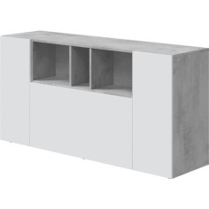 Buffet LOIRA - Mélaminé - Blanc artik et ciment - 3 portes + 3 niches de rangement -