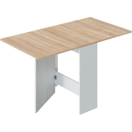 Table de cuisine rabattable FLY - Mélaminé blanc artik et chene - L 31/140 x P 77 x H 78 cm