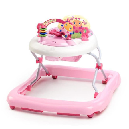 BRIGHT STARTS Trotteur pour bébé fille évolutif et pliable 2-en-1 - Jardin Rose - cadeau bébé, Musique, Hauteur Réglable