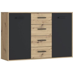 Buffet PILVI - Style contemporain - Particules mélaminé - Décor Chene et noir - 2 por