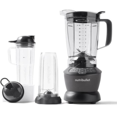 Blender - NUTRIBULLET Combo - NBF500DG - 1200 Watt - Pichet 1.65L - 2 tasses et 2 couvercles de voyage inclus - Noir - Sans BPA
