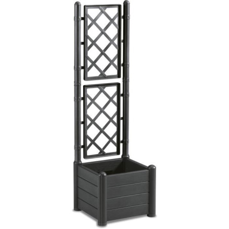 STEFANPLAST Bac a fleur carré ITALIA avec treillis - 30L - Plastique - 43x43x142h cm - Anthracite