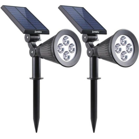 LUMISKY Pack de 2 Spots solaires extérieur étanches - 4 LEDs blanches - 200 Lm - Tete