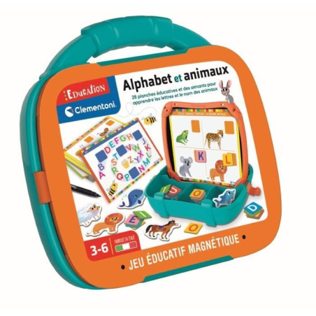 Mallette Alphabet & Animaux - Clementoni - 28 planches éducatives - Jeu magnétique - Des 3 ans