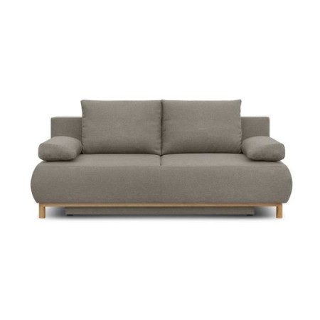 Banquette convertible 3 places MIKA - Tissu beige - Coffre de rangement - L 192 x H 84 x P 93 cm
