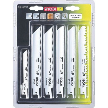 RYOBI - Blister 6 lames panachées scie sabre longueur 100 / 152 mm bois / métal - emm