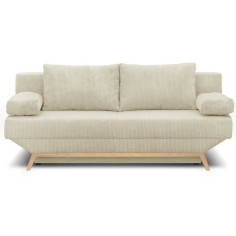 Banquette convertible 3 places - Coffre de rangement - Tissu velours côtelé beige - L