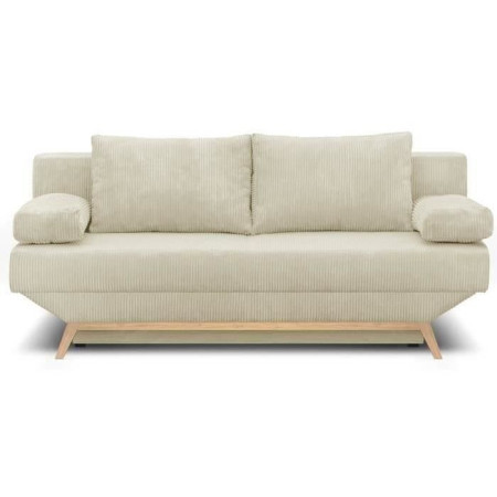 Banquette convertible 3 places - Coffre de rangement - Tissu velours côtelé beige - L