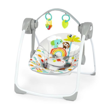 BRIGHT STARTS Transat bébé Balancelle électrique pliable – Animaux, 6 vitesses balancement, cadeau bébé
