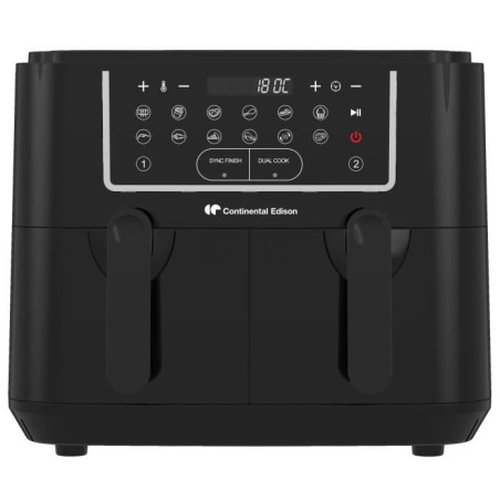 Air fryer Friteuse a Air Sans huile CONTINENTAL EDISON - CERFRSH24002CB - 9 L - Double bacs - 2400W - Noir
